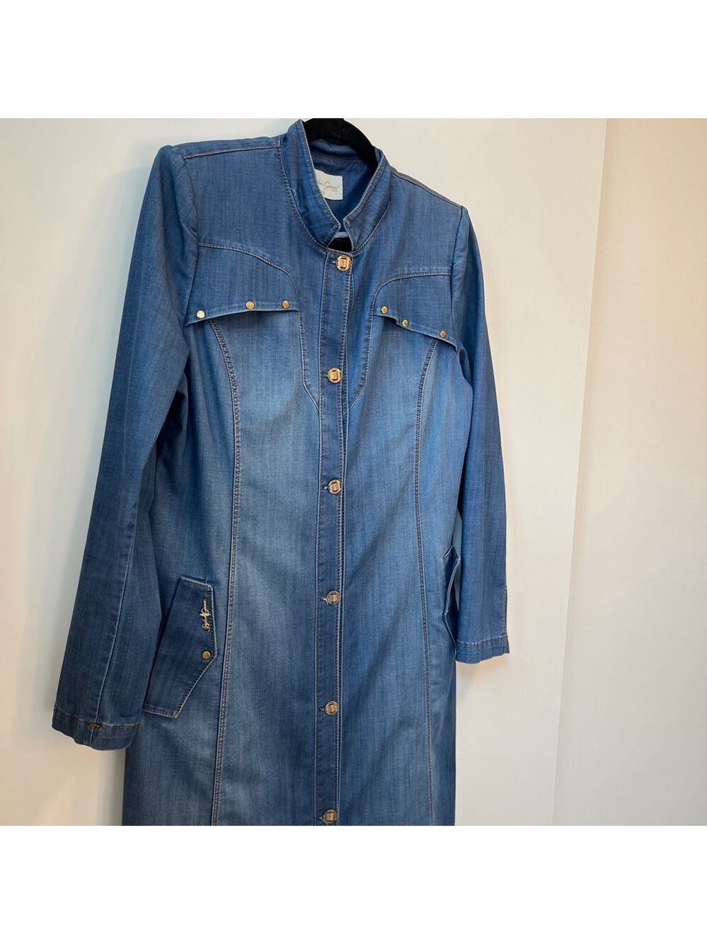 Vintage 1970s Denim Maxi Shirt Dress Western Rodeo Ankle Length Sheath ~Size M/L - Picture 6 of 16